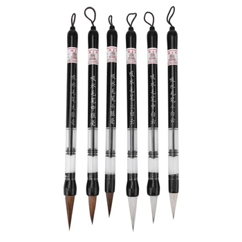6 шт. Поршневая водяная щетка, китайская ручка для японской каллиграфии, регулируемый поршень (S + M + L), белая и коричневая ручка-кисточка