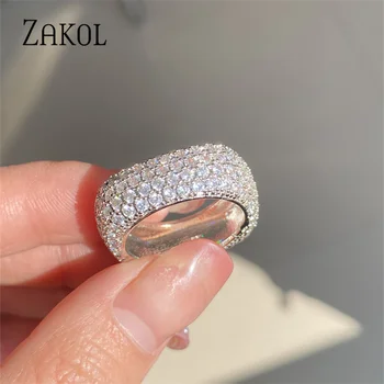 ZAKOL Роскошные кольца с микро-кубическим цирконием, Блестящие Обручальные кольца для женщин, Элегантные Ювелирные изделия для помолвки