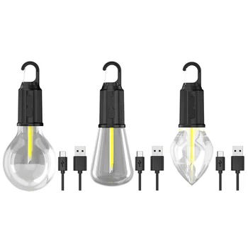 Светодиодный светильник для палатки 400 мАч 100 ЛМ, светильник для атмосферы кемпинга, перезаряжаемый через USB, водонепроницаемый с крючком, 3 режима наружного освещения
