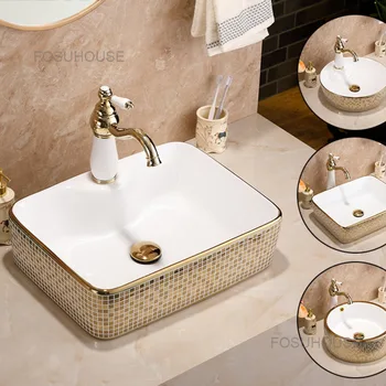 Американские керамические раковины для ванной комнаты, домашние роскошные раковины для ванной комнаты, Керамический прямоугольный таз на платформе, Квадратные кухонные раковины Z