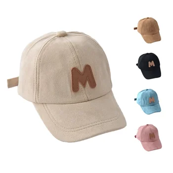 Весенне-летняя детская бейсболка из замши с буквой M, детская шляпа, повседневная уличная одежда для мальчиков и девочек, Детские Регулируемые солнцезащитные кепки