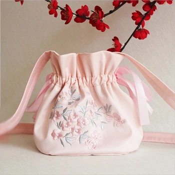 1 шт. Универсальная сумка на шнурке Hanfu с вышивкой, ретро переносная сумка, повседневная сумка через плечо, подарок для женщин и девочек
