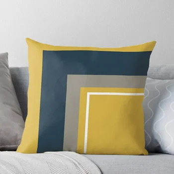 Минималистичный геометрический узор в полурамке в горчично-желтых, темно-синих, серых и белых цветах, чехлы для диванов на подушки, Новый год